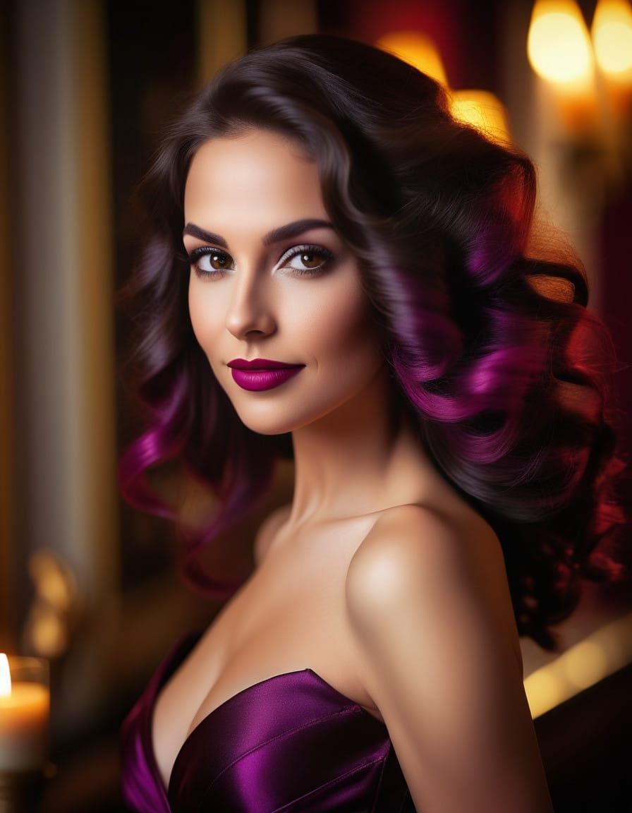 Elegant Woman with Vibrant, Wavy Hair in Glamorous Portrait