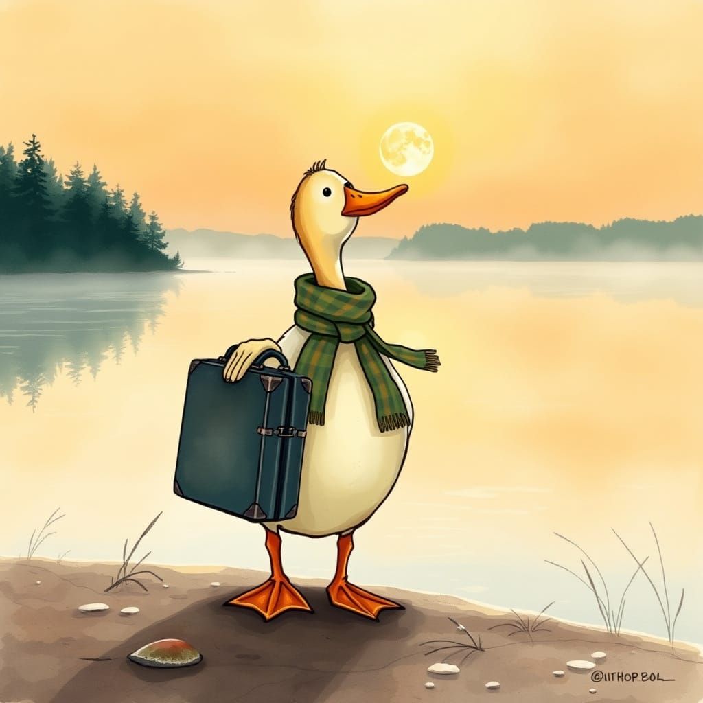 Duck's Farewell: A Whimsical Watercolor Adventure