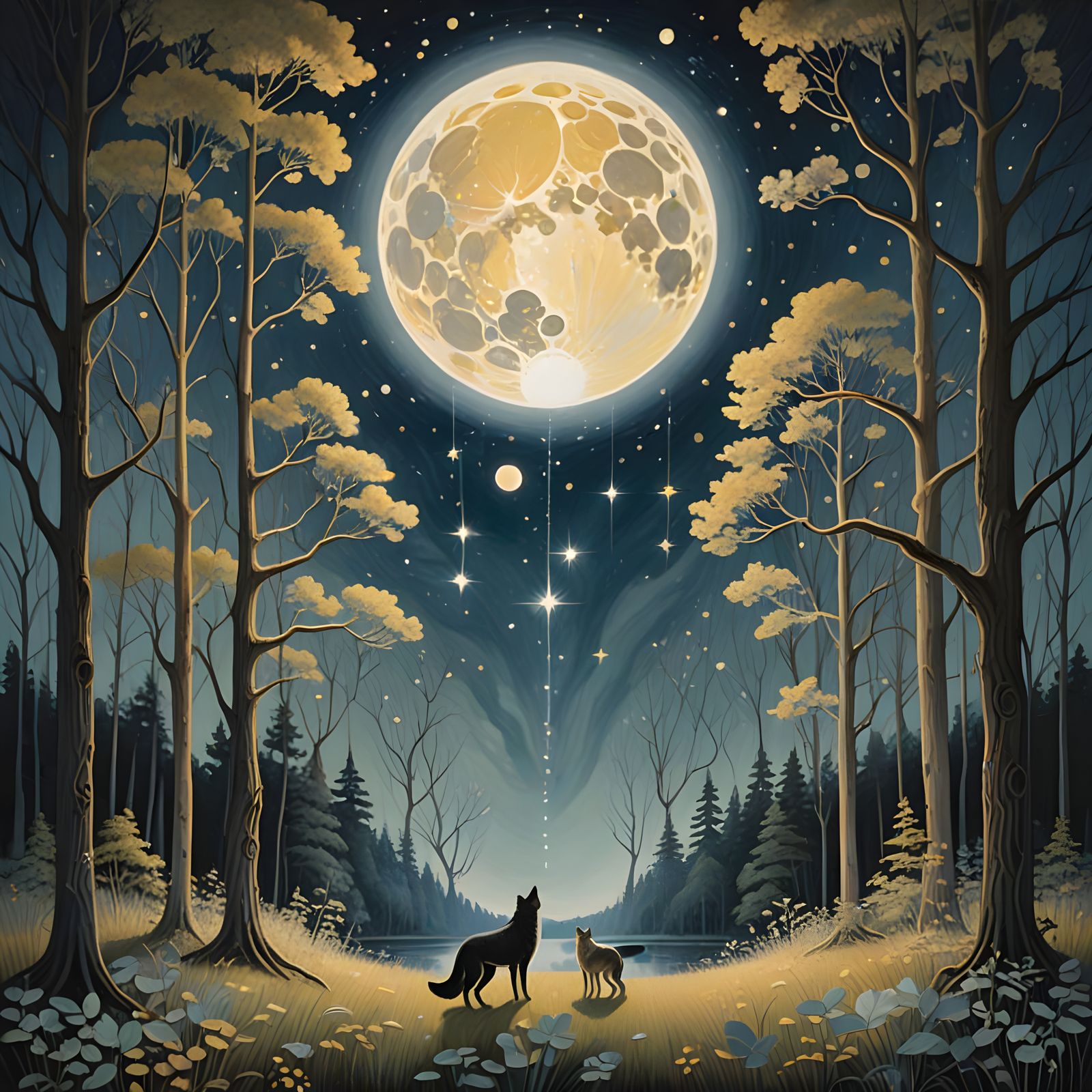 Luminous Forest Gathering Under Celestial Harmony