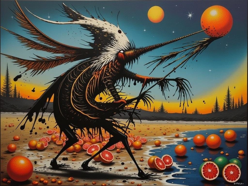 Blood Orange Dark Wizard in Esoteric Surreal Art