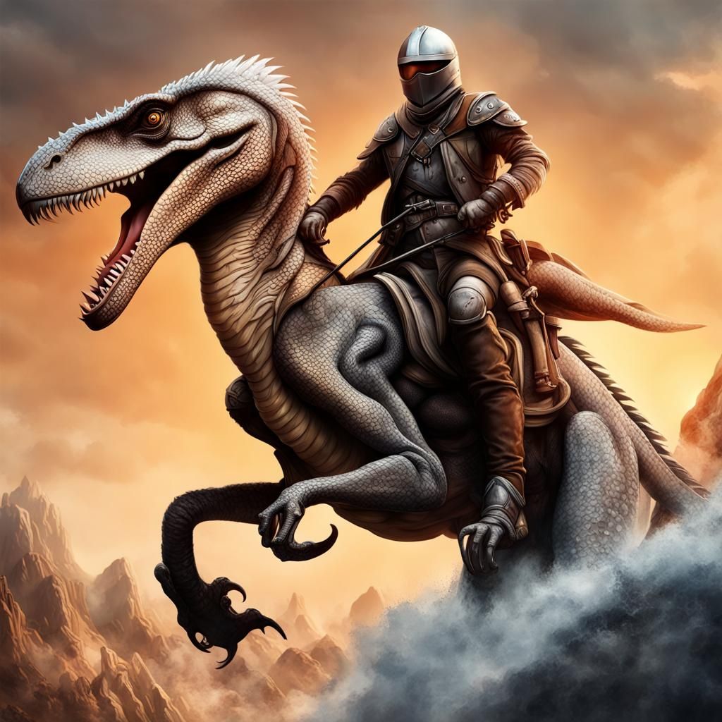 Knight on Velociraptor Banner: Hyperrealistic Art