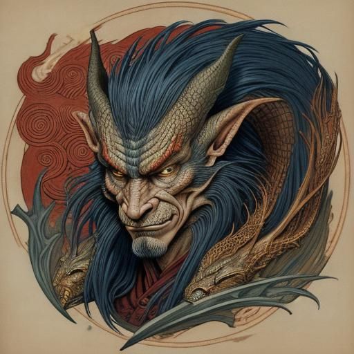 Smaug Circling Lothlórien in Ukiyo-e Style