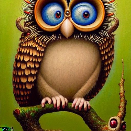 Wise Shaman: Monkey Owl Hybrid in Pop Surrealism