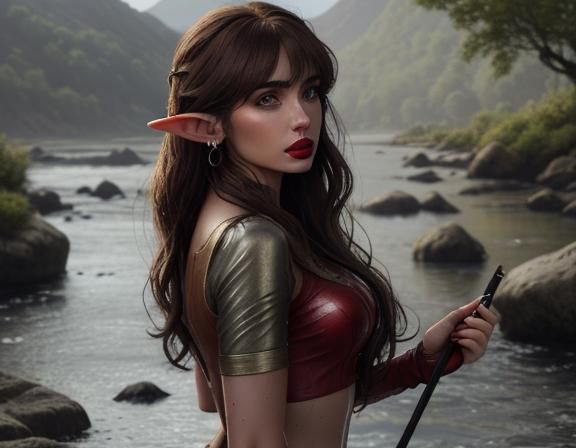 Beautiful Elf Woman in River with Dynamic Lighting