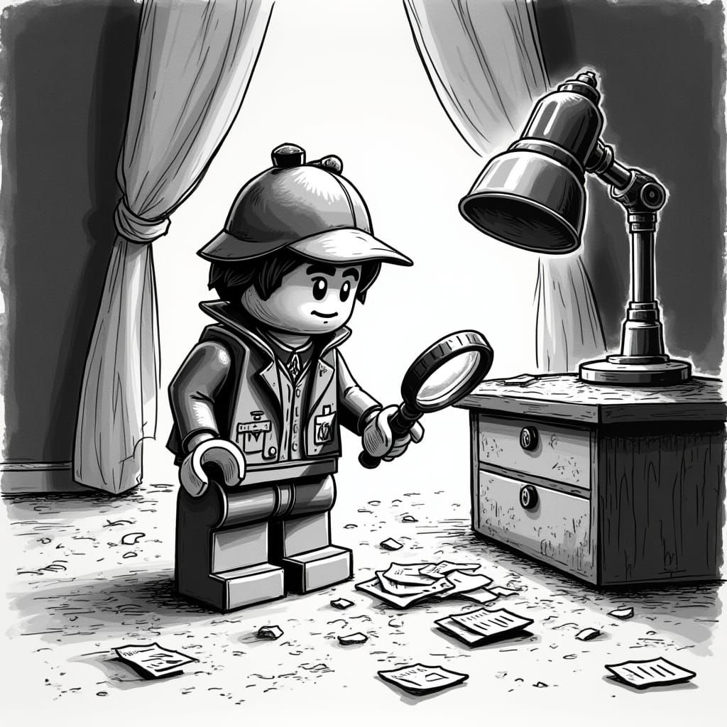 Sherlock Holmes Examines a Miniature Crime Scene in Pen and ...