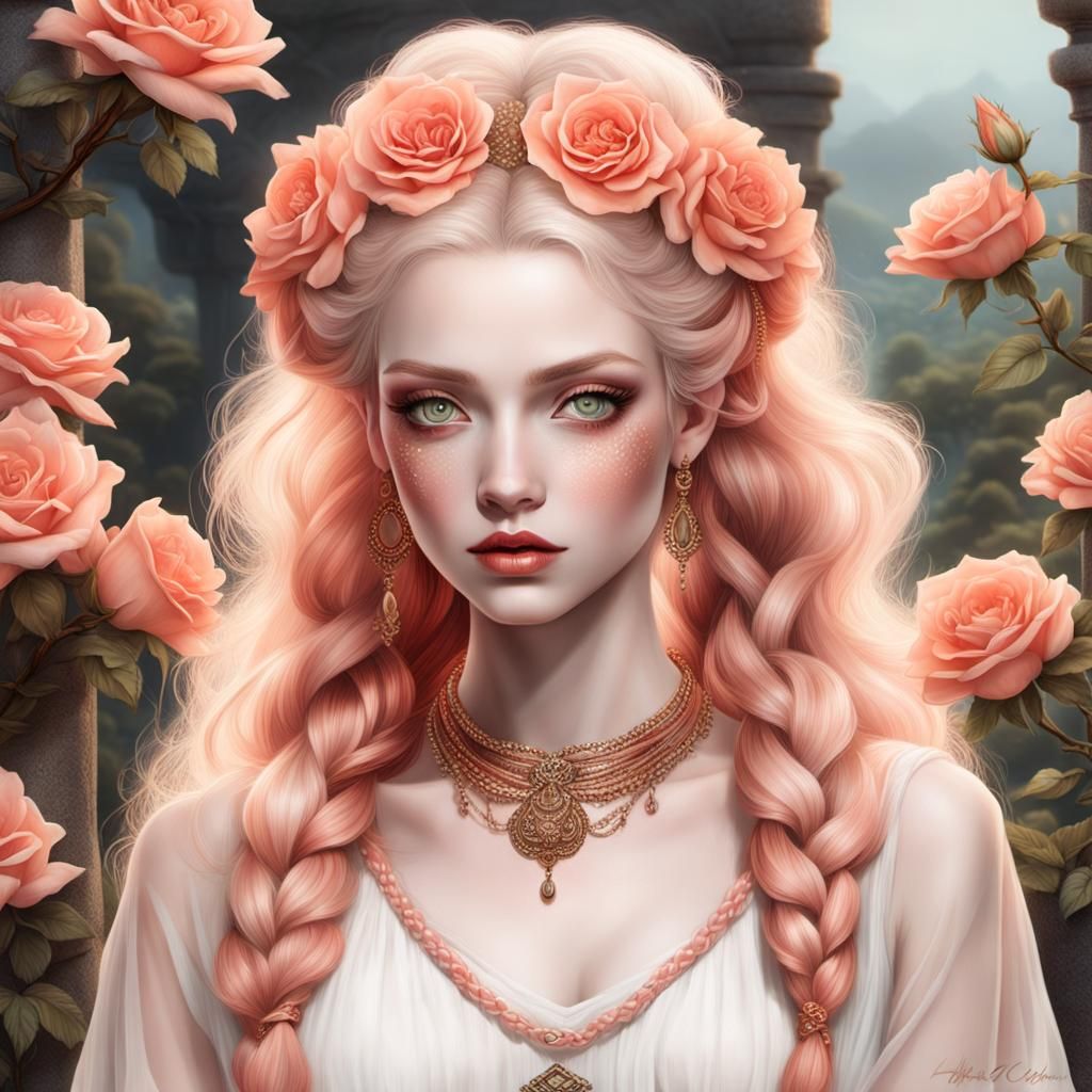 Young Woman with Coral Accents in Summer Landscape