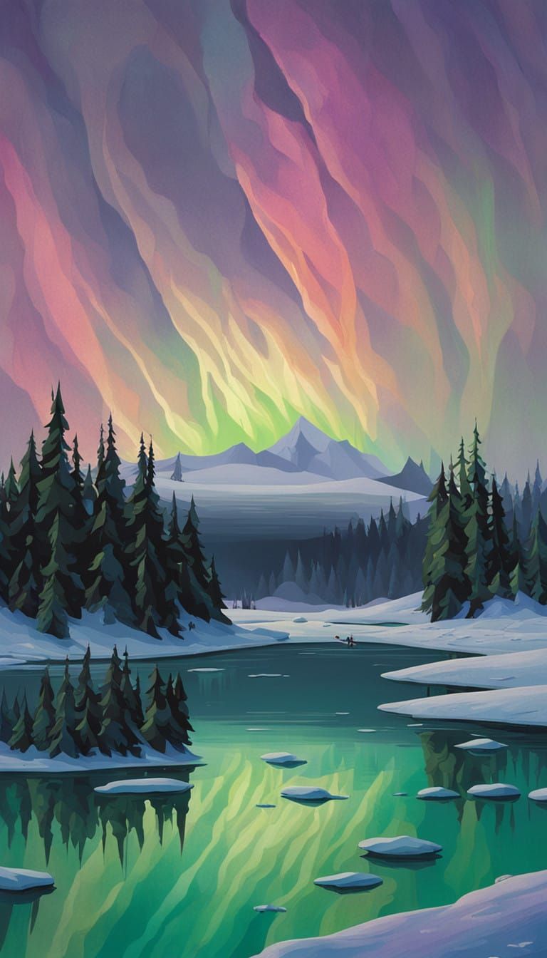 Northern Lights Dance in a Winter Wonderland Scene