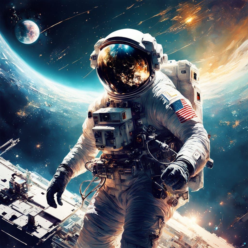 Astronaut in Orbit, Radiant, Beautiful, Dramatic Lighting, V...