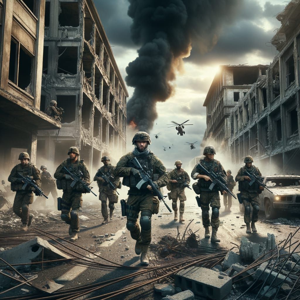 Grizzled Veterans Patrol War-Torn Cityscape