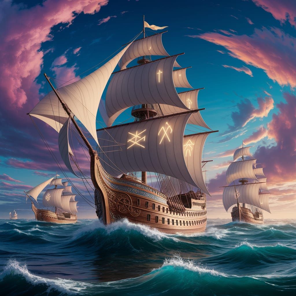 Majestic Flagship Leads Fleet in Fantasy Concept Art