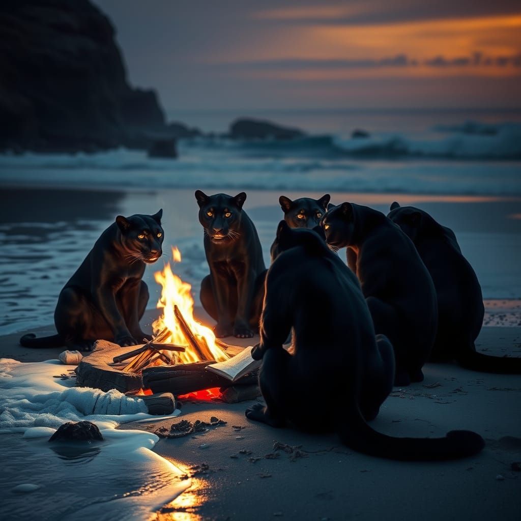 Bonfire Night on the Beach with Black Panthers