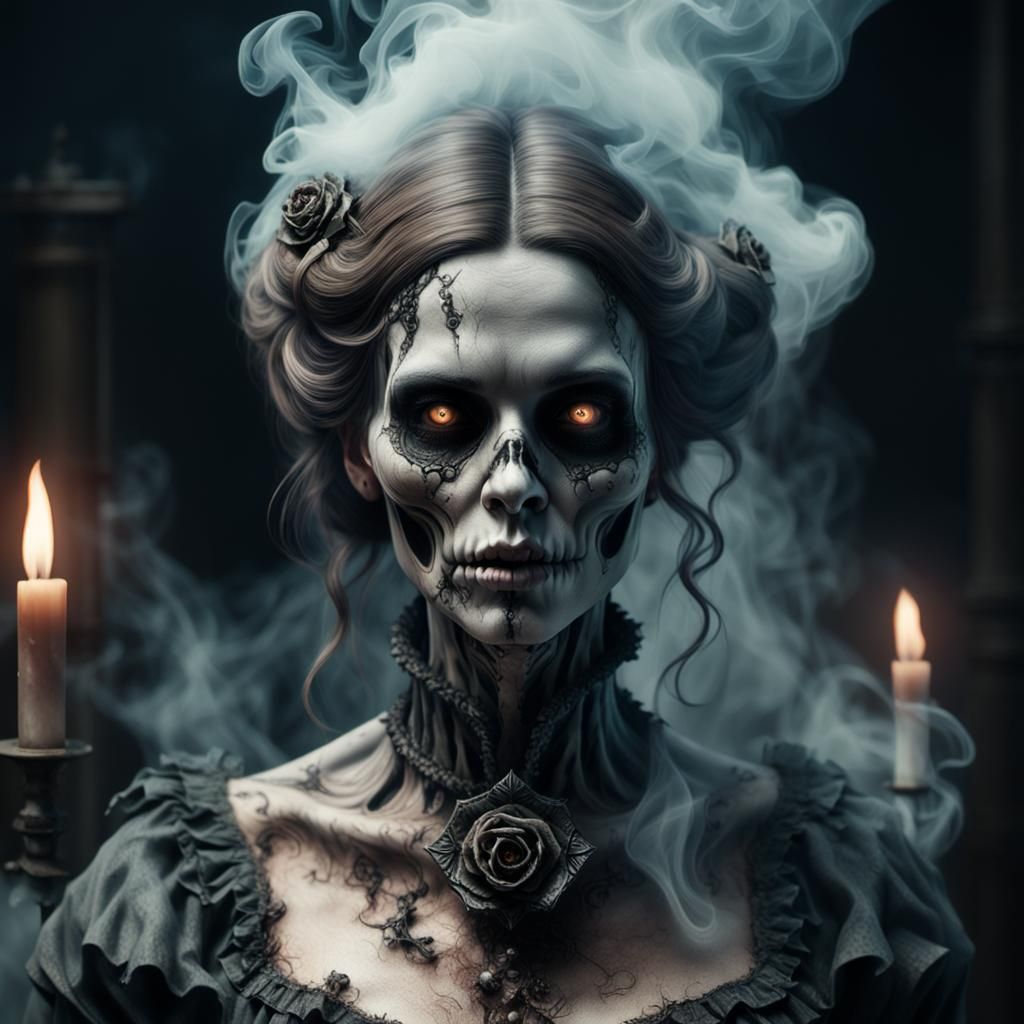 Victorian Ghost Woman in Dystopian Horror Style