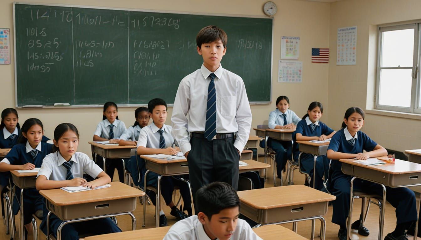 Young Boy Learns in a 5th Grade Elementary School Class