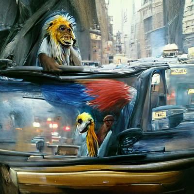 Rafiki Drives a Taxi: Oil Painting