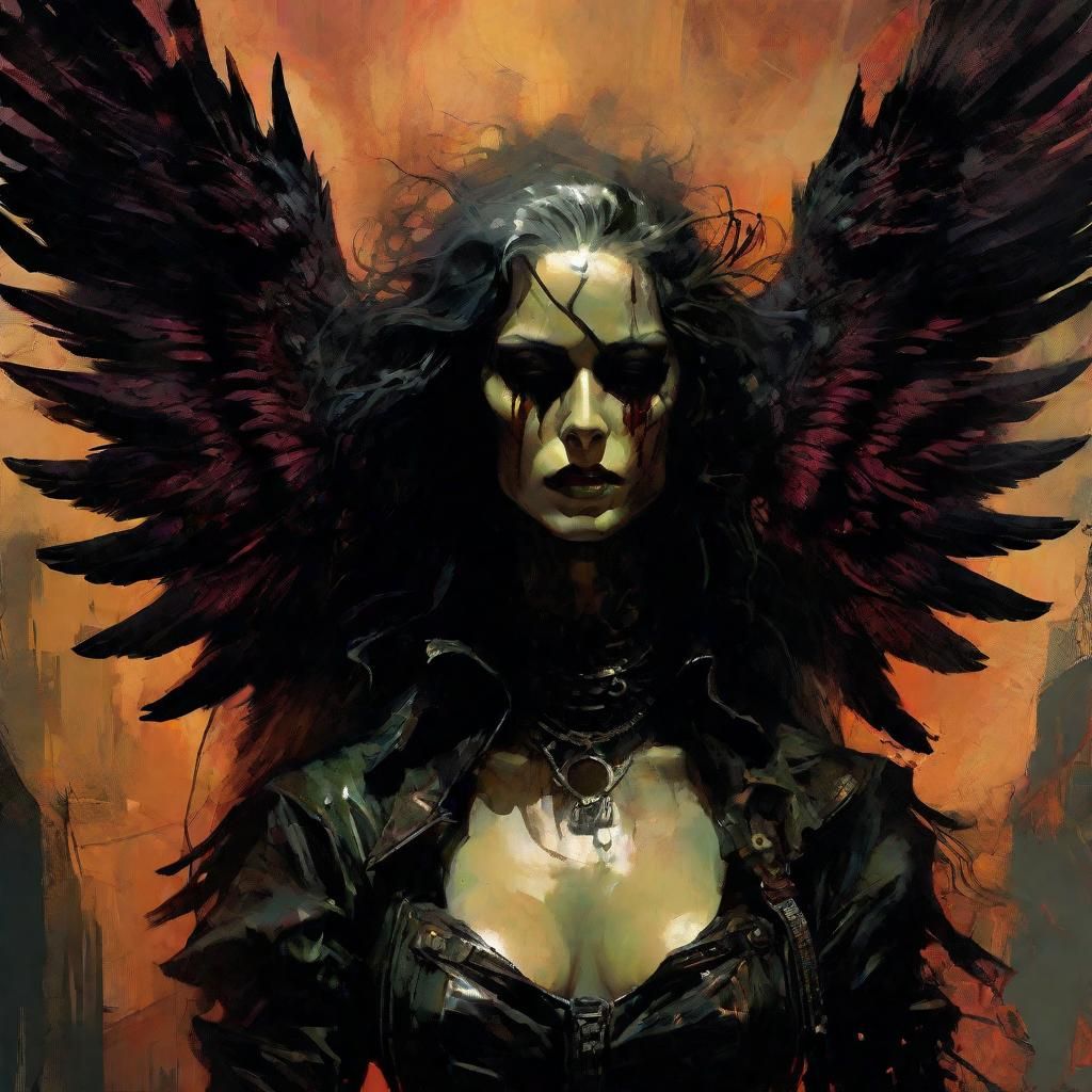 Chiaroscuro Bloodthirsty Angel in Dark Fantasy Art