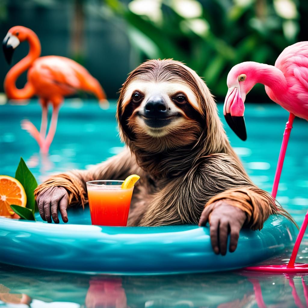 Sloth Pool Party: Flamingo Float and Cocktail