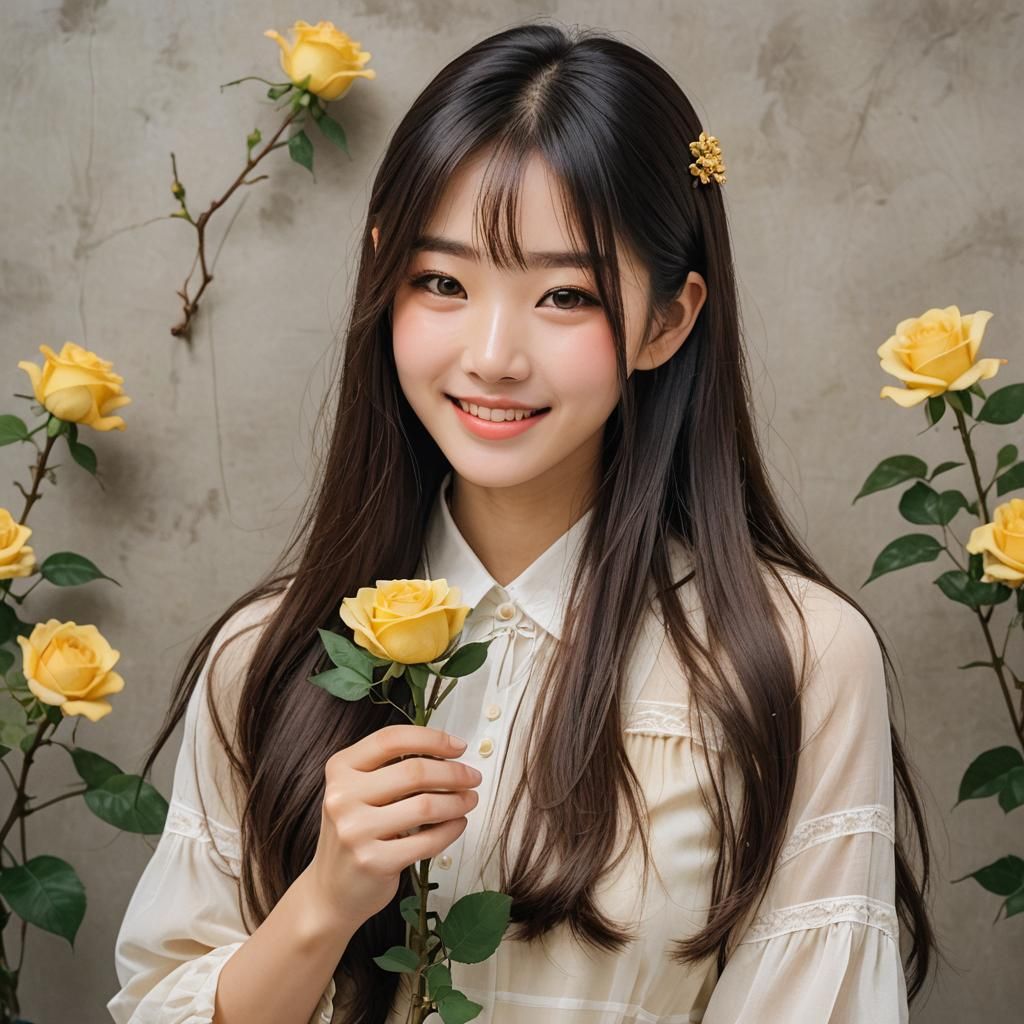 Japanese Girl with Glass Rose: Serene Beauty