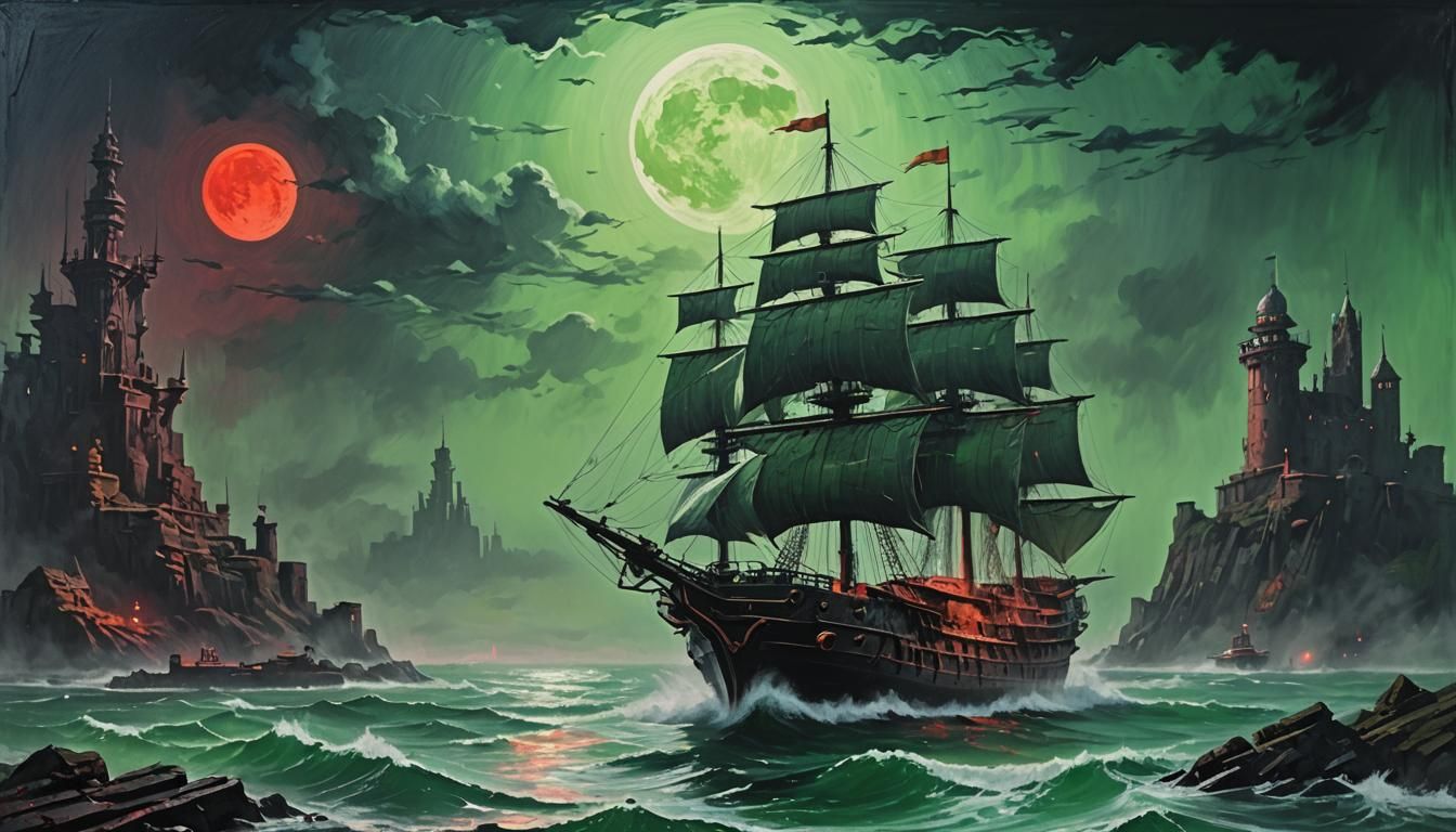 Steampunk Boat on Raging Sea: Impasto Style