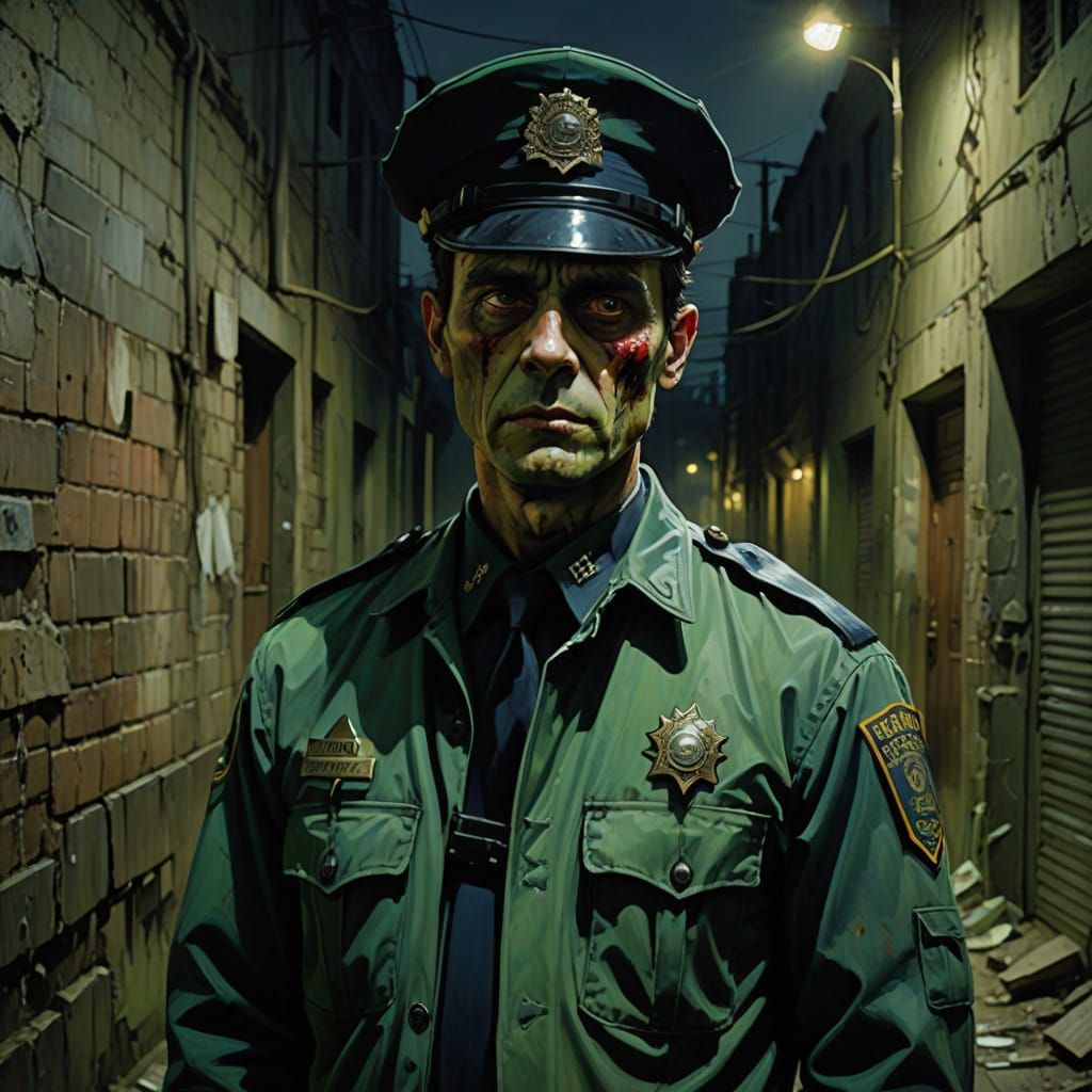 Ethereal Portrait of a Zombie Officer in Moody Chiaroscuro
