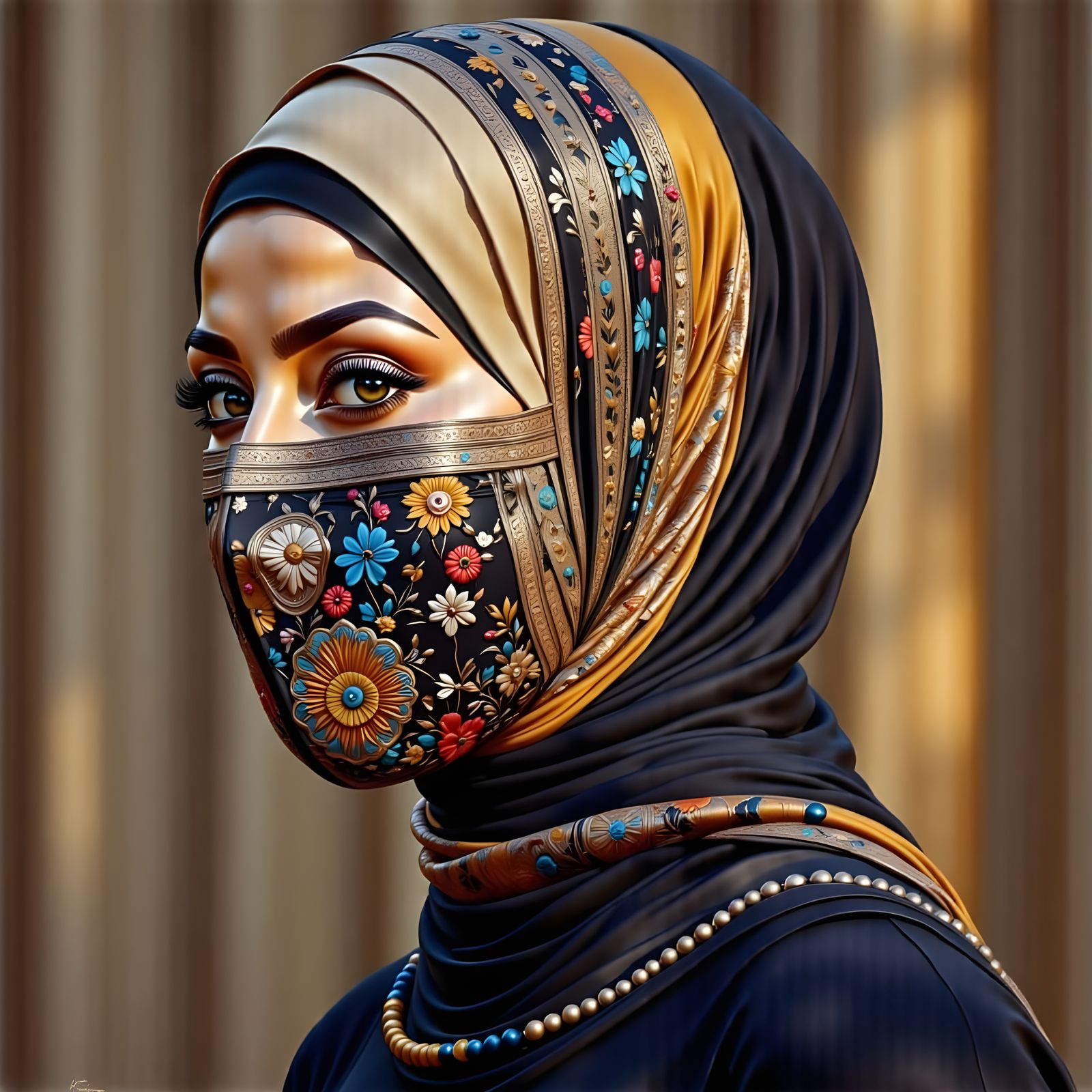 Portrait of Woman in Hijab and Mask