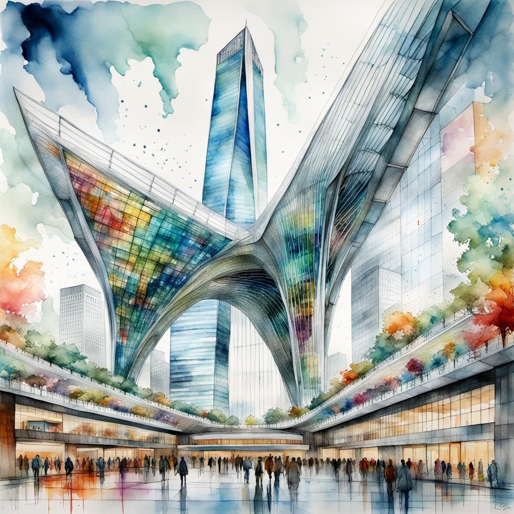 World Trade Center Oculus in Watercolor Style