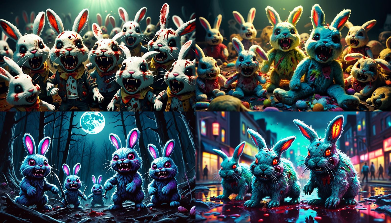 Kawaii Zombie Bunnies in Fluffy Photorealism Horror Art