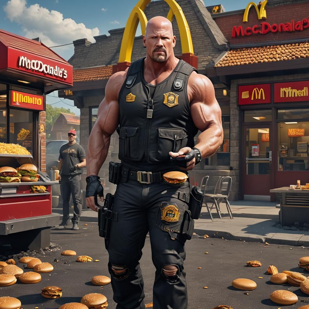 Overweight Stone Cold Steve Austin at McDonald's