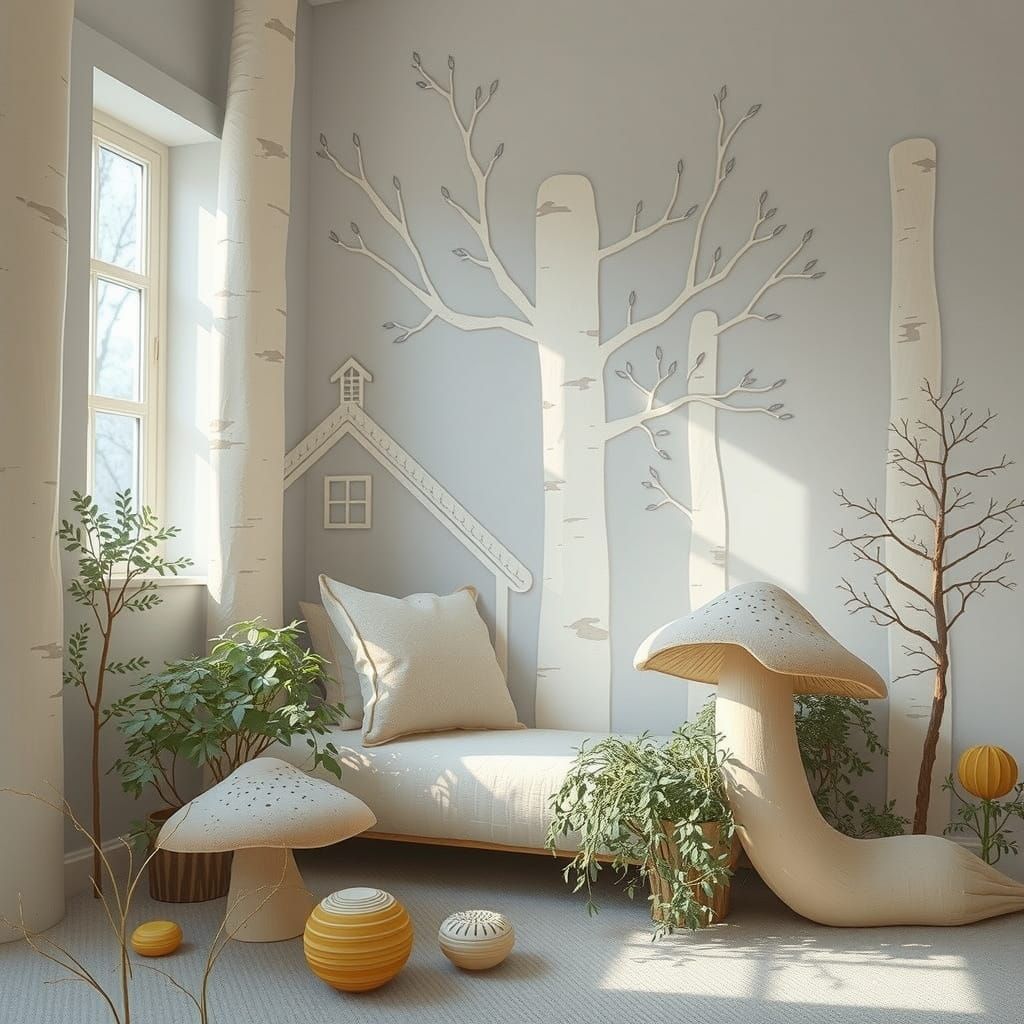 Whimsical Cabin Scene in Enchanted Woods