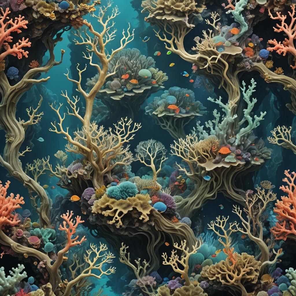 Surreal Coral Reef with Ethereal Smoke Formations