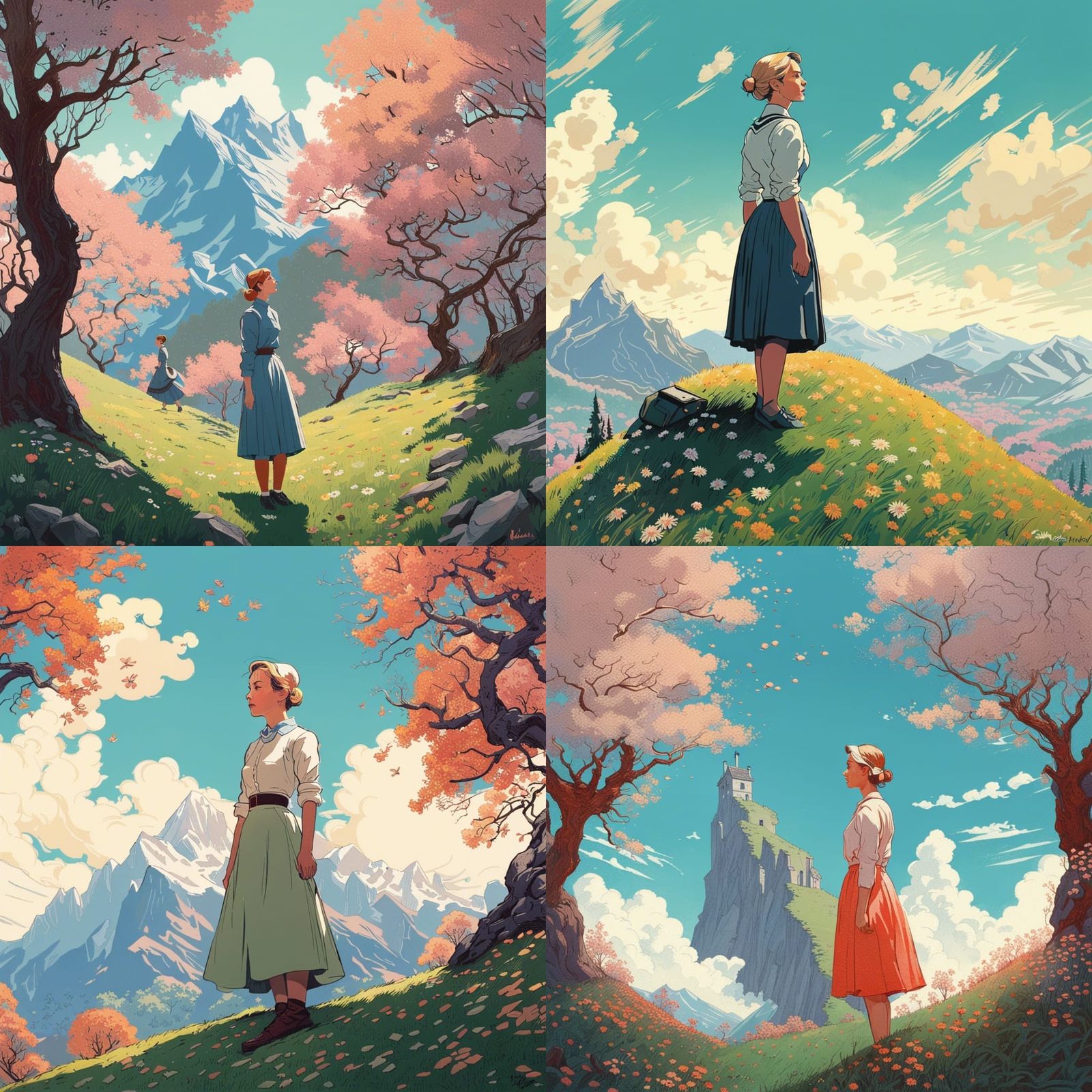 Woman on Spring Hill: Dreamy Detailed Portrait