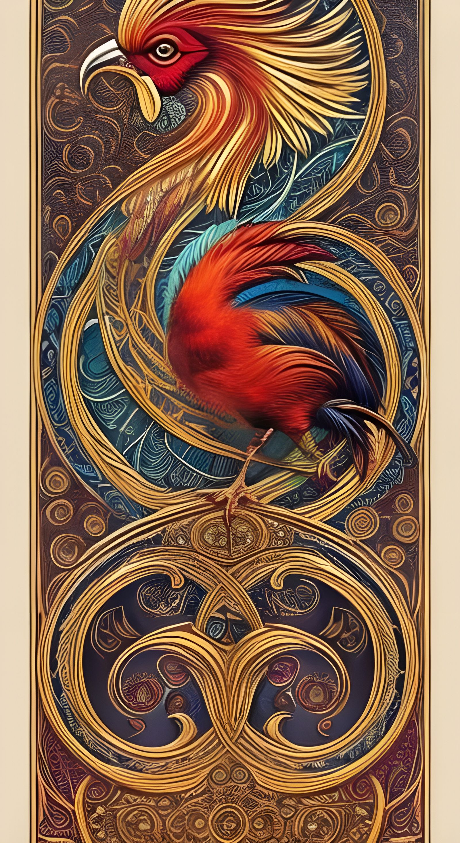 Ornate Rooster with Art Nouveau Elements