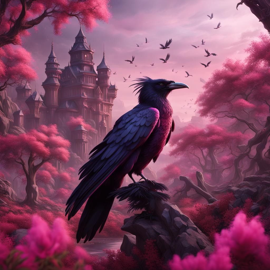 Pink Raven Queen in Detailed Fantasy Art