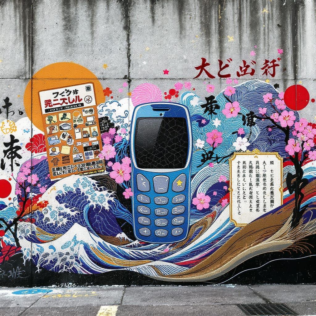 Graffiti Mural: Retro Tech Meets Japanese Art