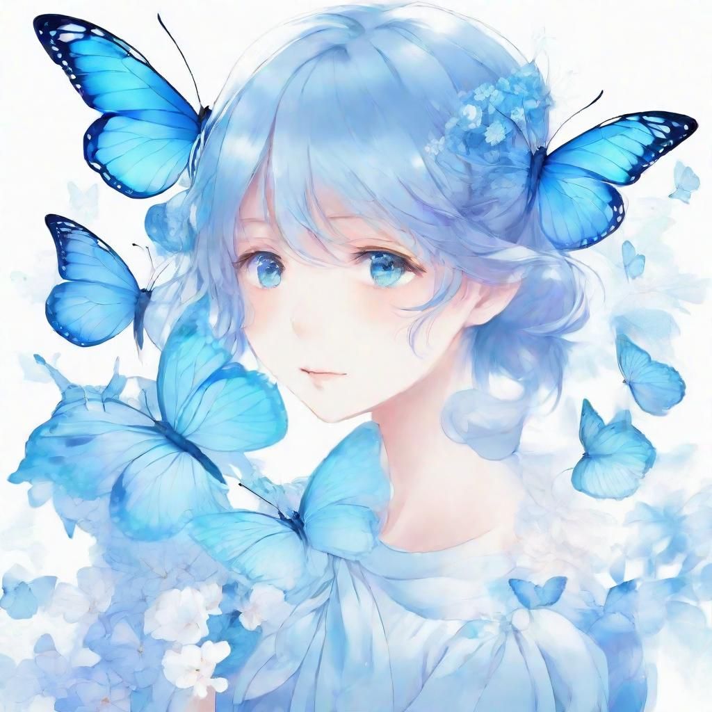Blue Butterfly in Anime Key Visual Style
