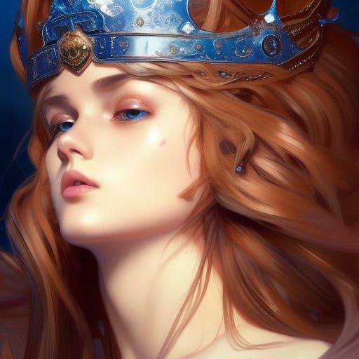 Crowned Girl Portrait in Hyperdetailed Art Nouveau Style