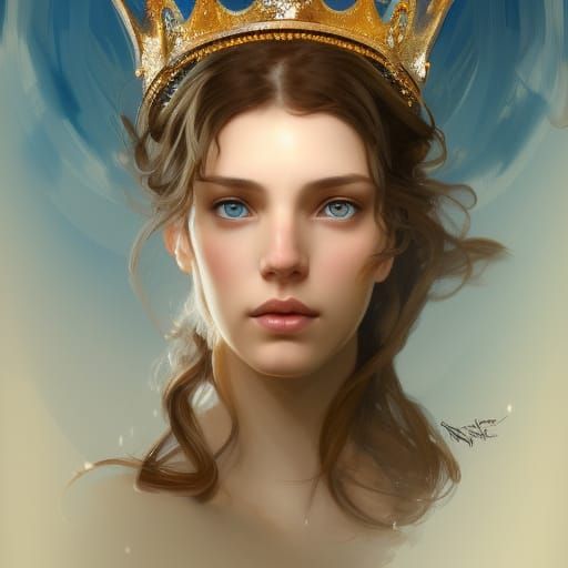 Portrait of Girl with Crown in Art Nouveau Style