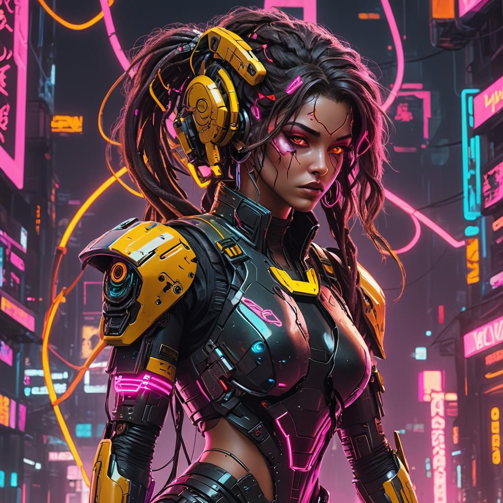 Neon Cyberpunk Medusa Cyborg Girl in 2099