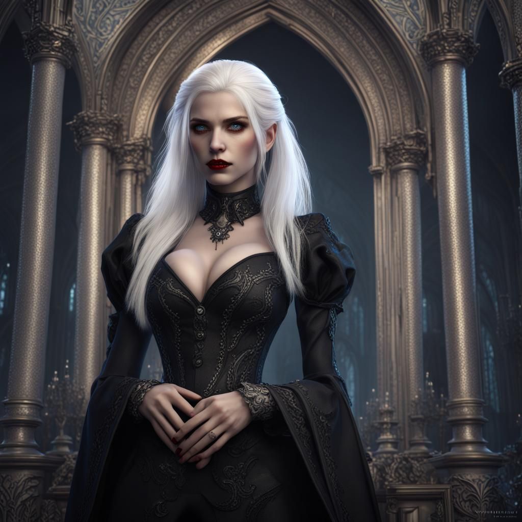 Gothic Female Vampire in Silver and Black