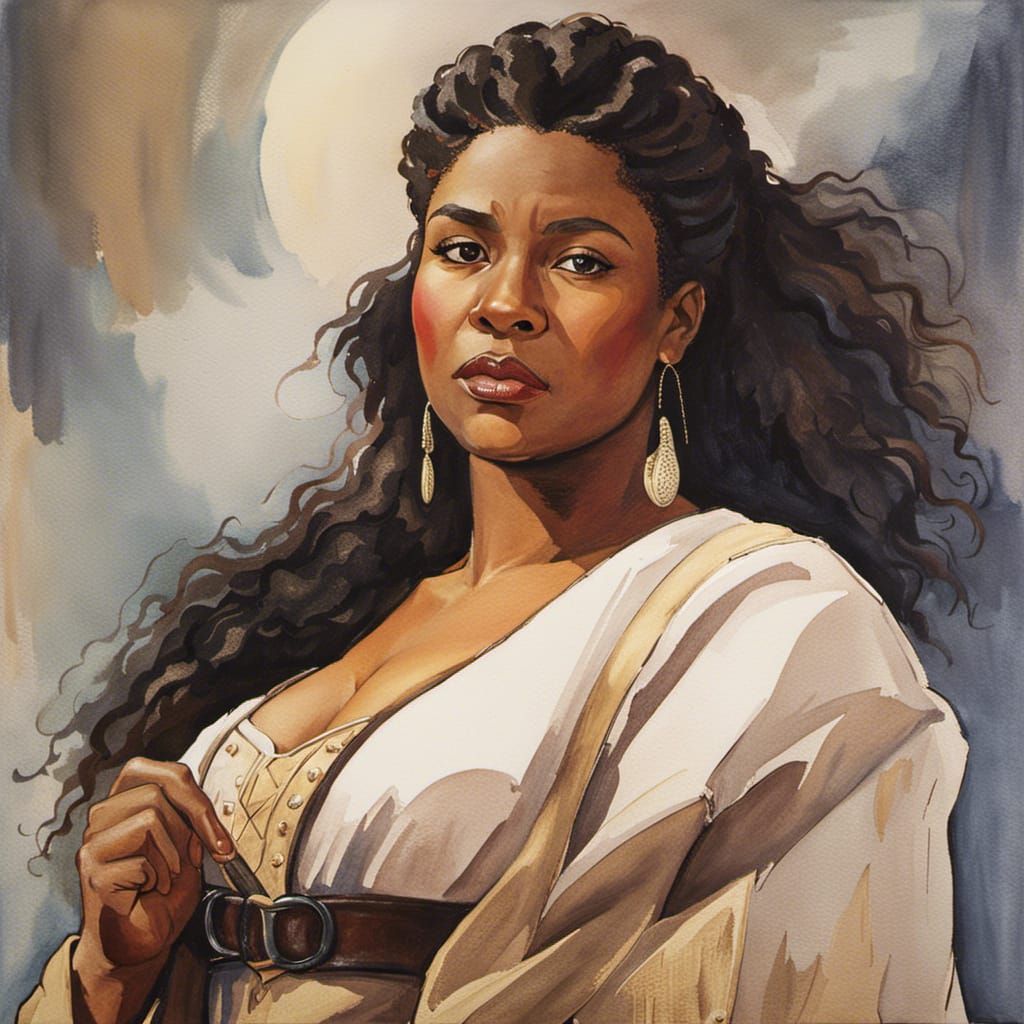 Chubby Woman in Wool, Watercolor Painting by Ghibli