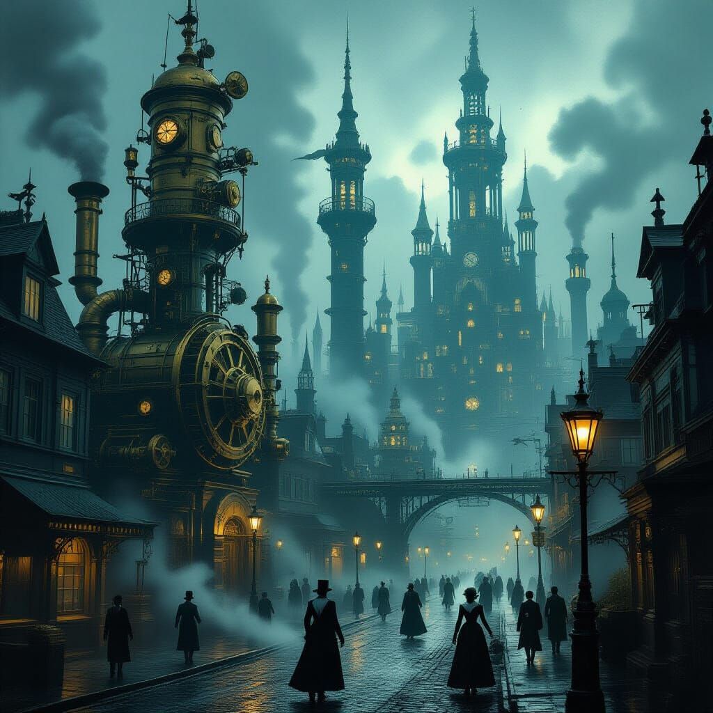 Steampunk Matrix Cityscape in Dramatic Horror Style