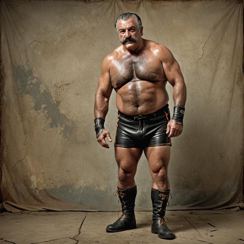 Muscular Wrestler Posing Before Match: Digital Art