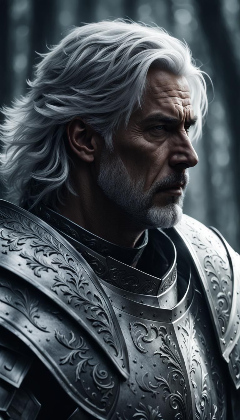 Scared Knight in Foggy Woods: Dark Fantasy Portrait