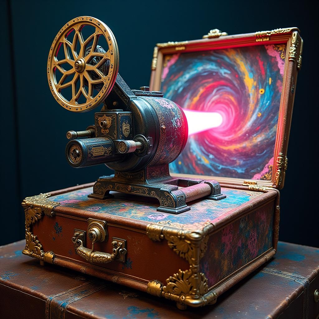 Book Film Projector with Neon Light and Street Art
