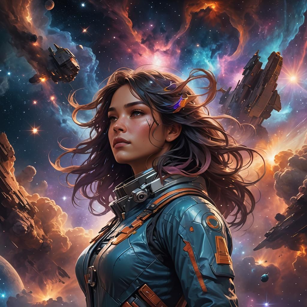 Jet Soaring Through Nebula: Digital Art Portrait