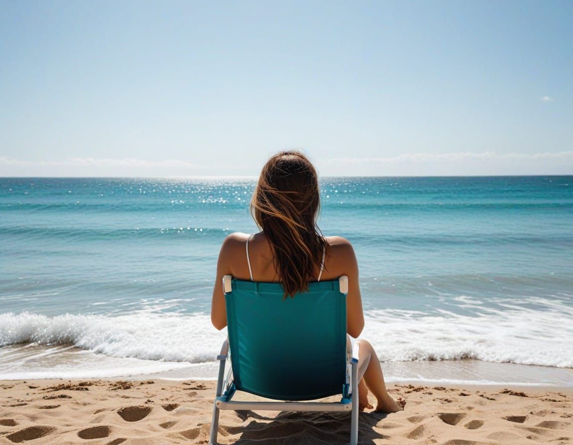 Woman in Beach Chair on Sunny Day