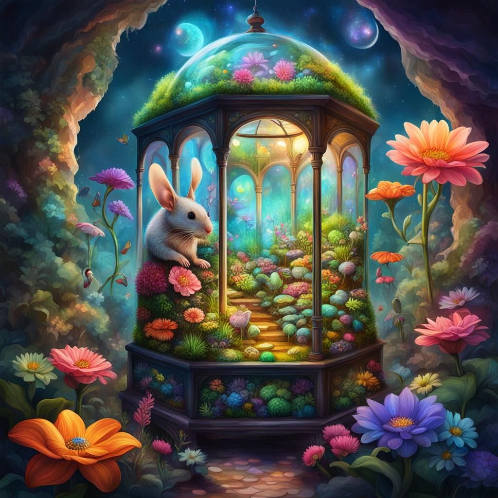 Whimsical Terrarium with Elves and Pixies, Astral Illustrati...