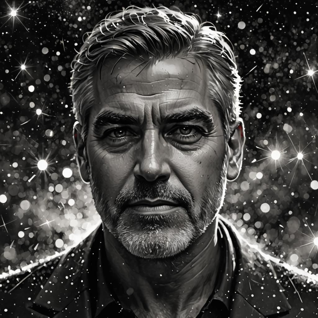 Magical George Clooney Portrait in Black and White