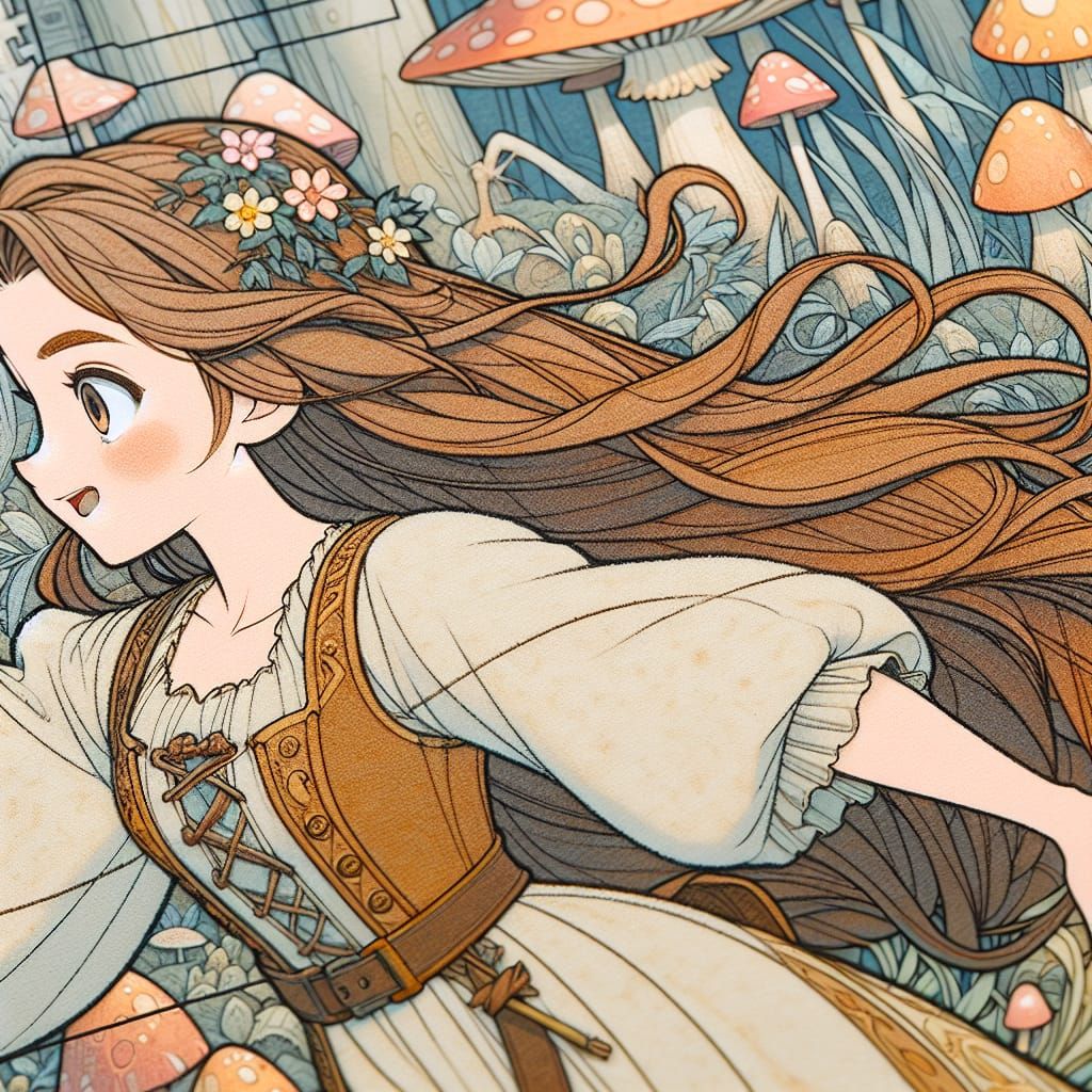Fairytale Girl in Mushroom Forest: 2D Animation