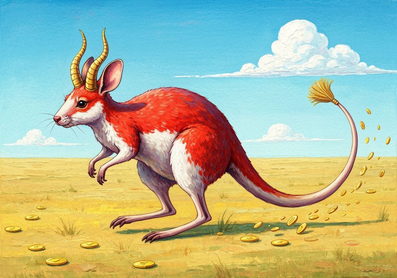 Kangaroo-Mouse Hybrid Runs Across Steppe in Gouache Style
