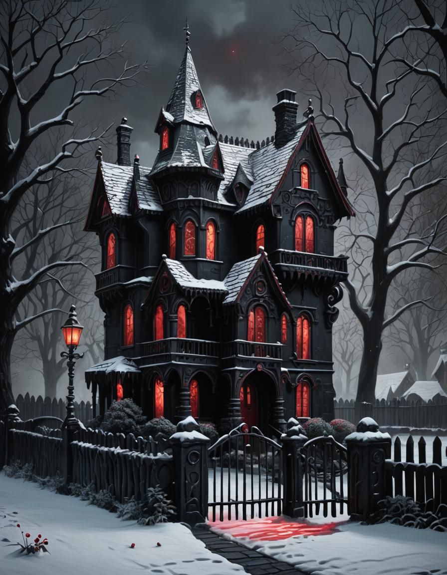 Dark Gothic Candyland Gingerbread House in Oil Painting Styl...